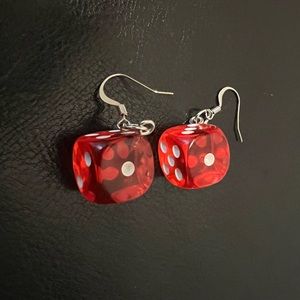 Red Dangly Dice Earrings